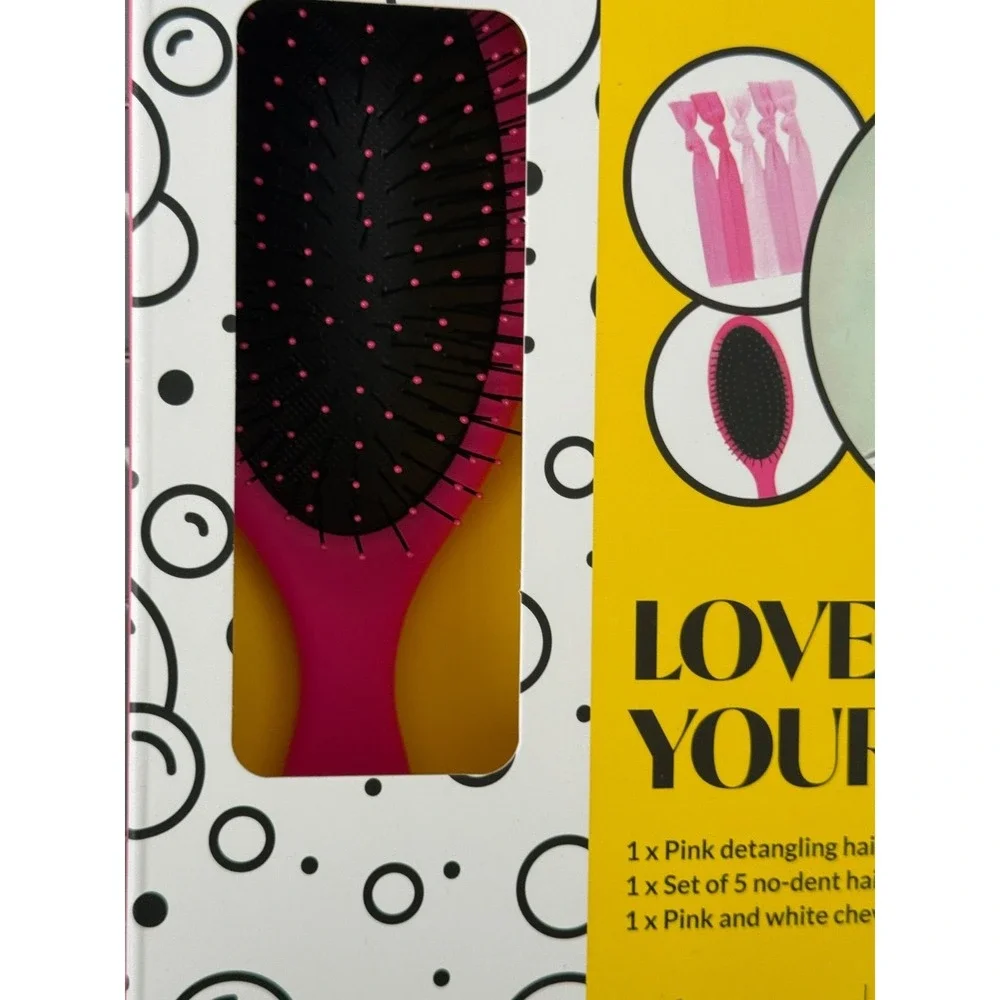 Popmask Ultimate Hair Set Detangling Pink Hair Brush With Hair Ties & Turban new